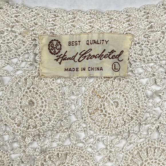 Vintage Hand-Crocheted Ivory Floral Cardigan Size L - NWOT - Picture 4 of 4